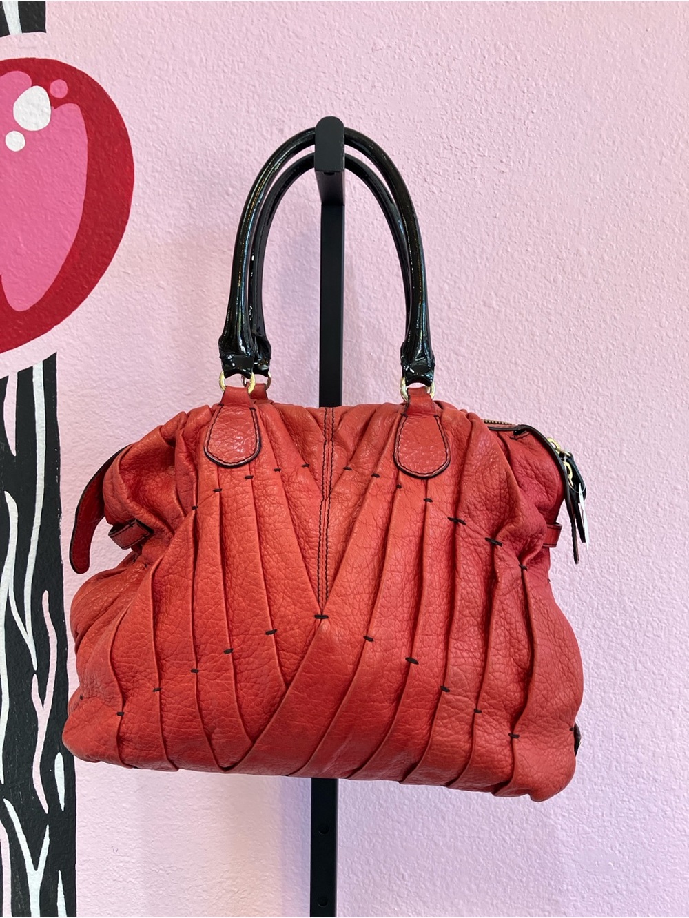 Red Valentino Garavani Maison Pintucked Leather Tote Bag